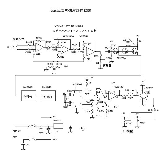 135KHz用電界強度計回路図